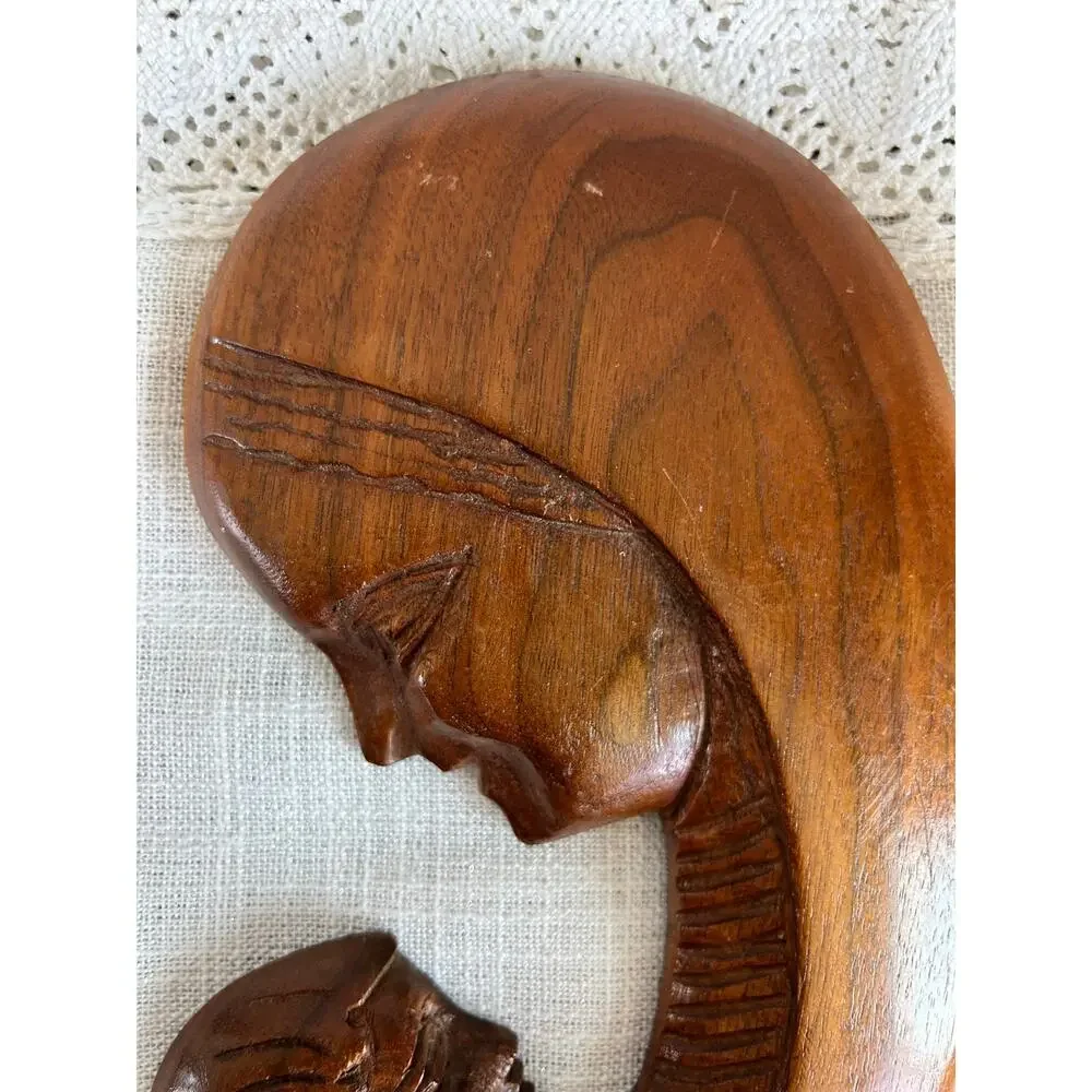 Vintage Carved Wood Mother and Child Sculpture | Folk Art Decor